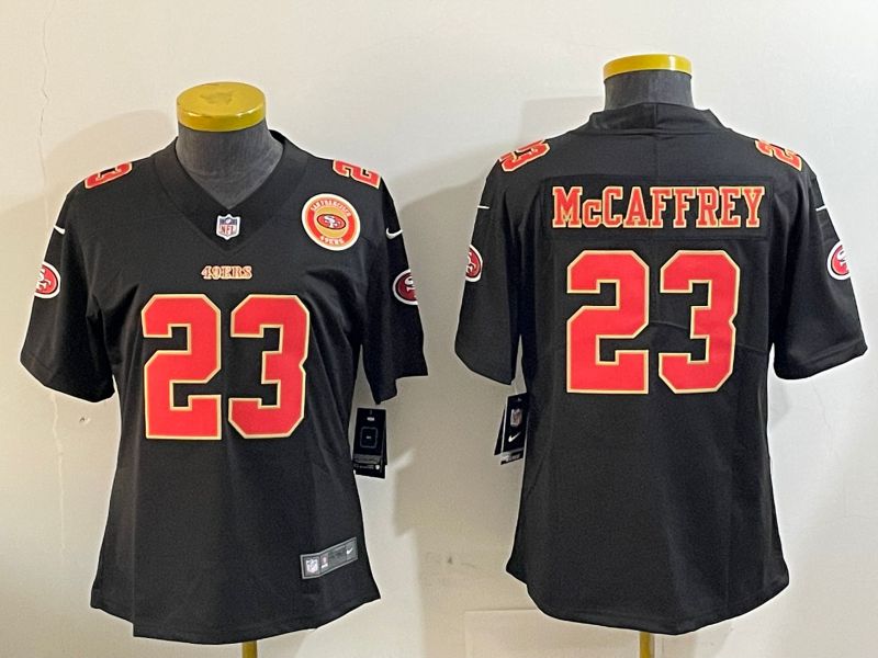 Women San Francisco 49ers #23 Mccaffrey Black Gold 2024 Nike Vapor Limited NFL Jersey style 12024->women nfl jersey->Women Jersey